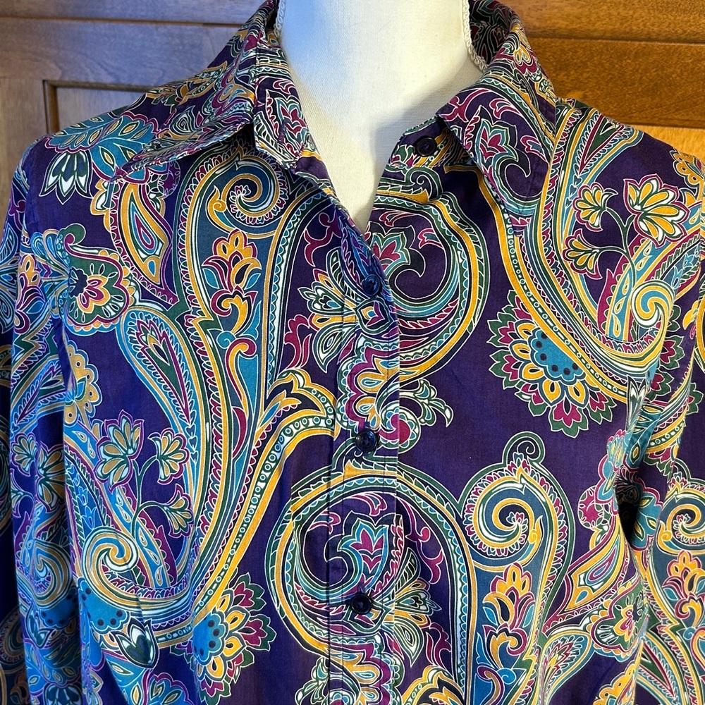 Jones New York Signature Purple Paisley Button Up Long-sleeve Career Top Sz 2X| - Picture 2 of 12